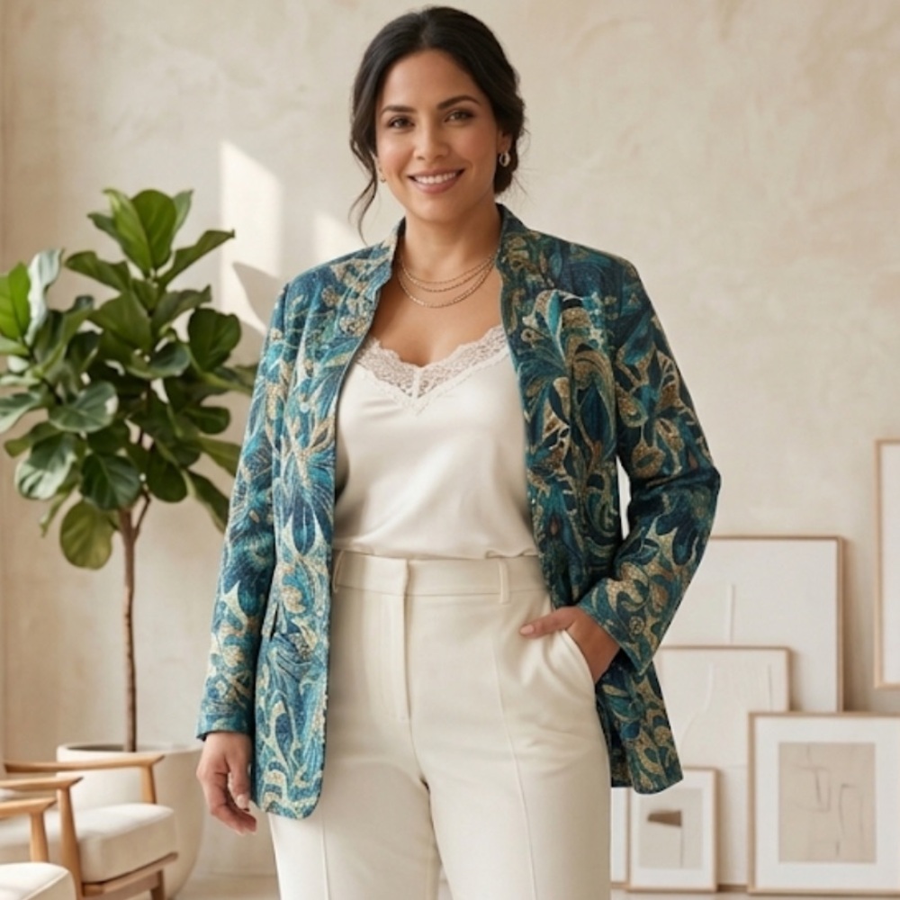 Alfred Dunner Teal Floral Blazer Size 18 Women’s Career Jacket  Plus Size